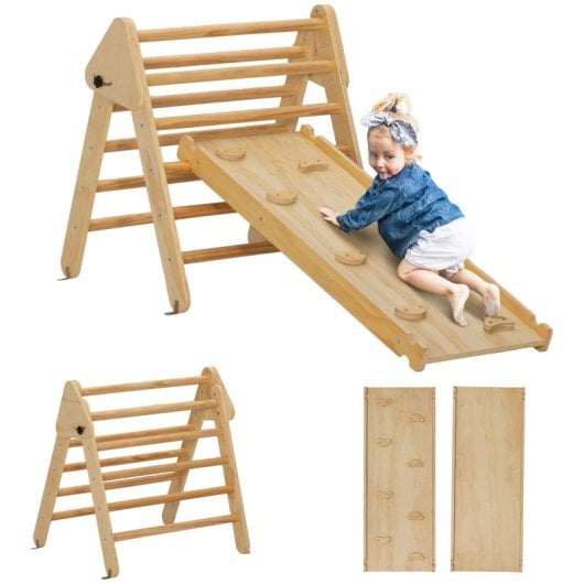 Aiyaplay Triángulo De Escalada De Madera 3 En 1 147x64,5x63 Cm Natural