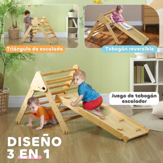 Aiyaplay Triángulo De Escalada De Madera 3 En 1 147x64,5x63 Cm Natural