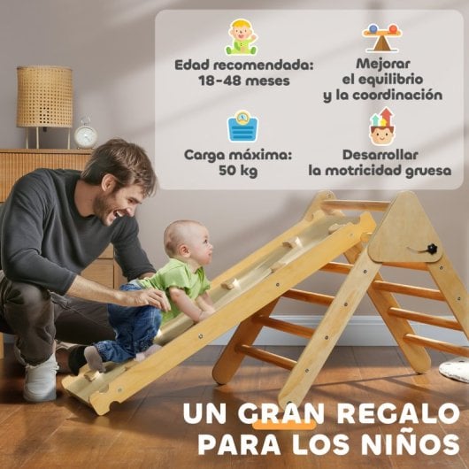 Aiyaplay Triángulo De Escalada De Madera 3 En 1 147x64,5x63 Cm Natural