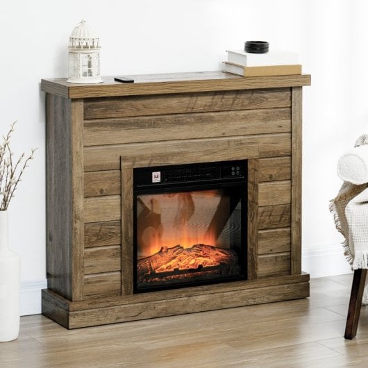 Homcom Chimenea Eléctrica 1800w Efecto De Llama Para Sala 30 M² Madera