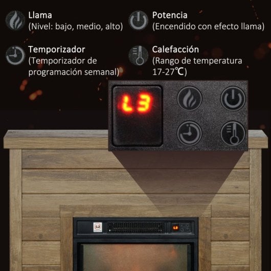 Homcom Chimenea Eléctrica 1800w Efecto De Llama Para Sala 30 M² Madera