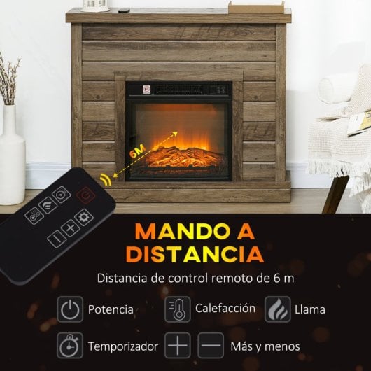 Homcom Chimenea Eléctrica 1800w Efecto De Llama Para Sala 30 M² Madera