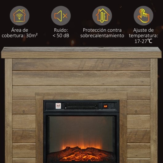 Homcom Chimenea Eléctrica 1800w Efecto De Llama Para Sala 30 M² Madera