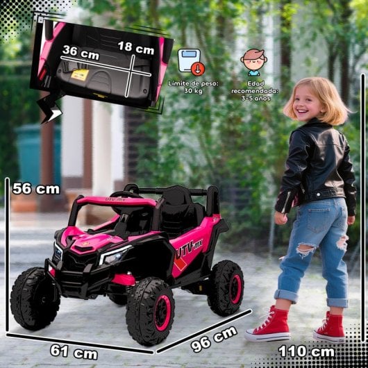 Aiyaplay Coche Eléctrico Para Niños 12v Con 2 Motores Control Remoto Rosa