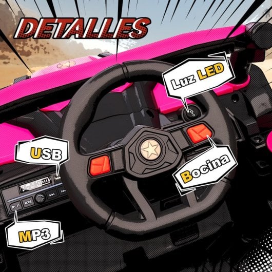 Aiyaplay Coche Eléctrico Para Niños 12v Con 2 Motores Control Remoto Rosa