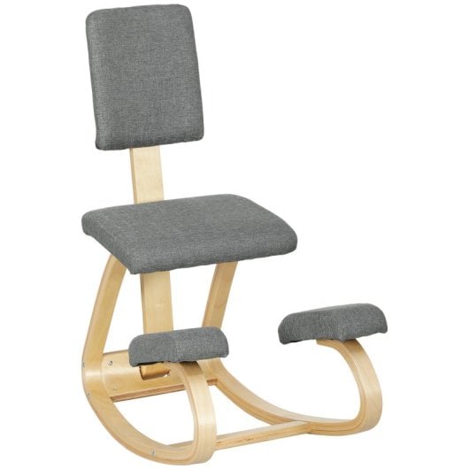 Homcom Silla Ergonómica De Rodillas Con Respaldo Marco De Madera Gris