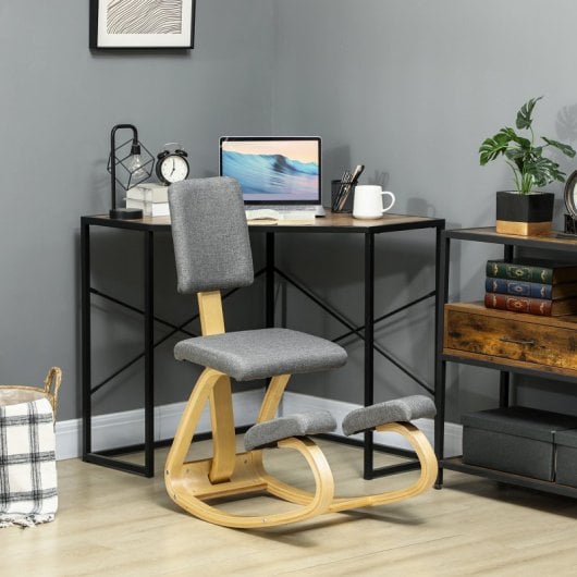 Homcom Silla Ergonómica De Rodillas Con Respaldo Marco De Madera Gris