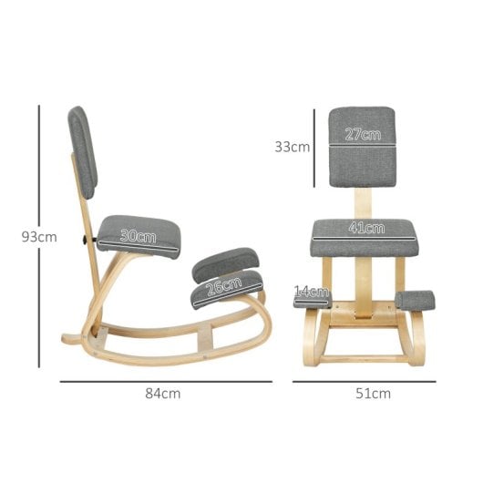 Homcom Silla Ergonómica De Rodillas Con Respaldo Marco De Madera Gris