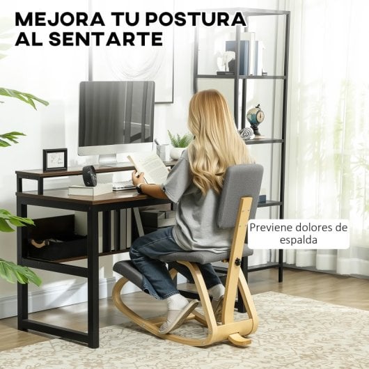 Homcom Silla Ergonómica De Rodillas Con Respaldo Marco De Madera Gris
