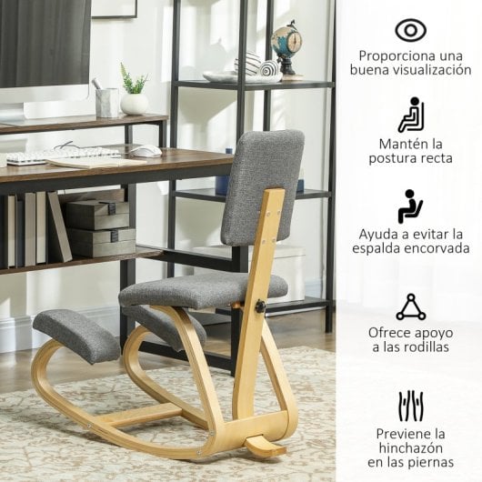 Homcom Silla Ergonómica De Rodillas Con Respaldo Marco De Madera Gris