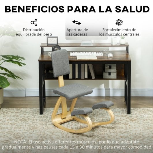 Homcom Silla Ergonómica De Rodillas Con Respaldo Marco De Madera Gris