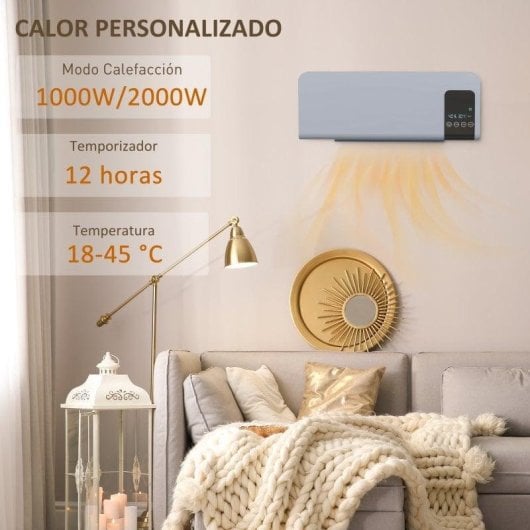 Aquecedor de Parede Cerâmico Homcom 820-294V90GY 2000W Oscilação Remoto