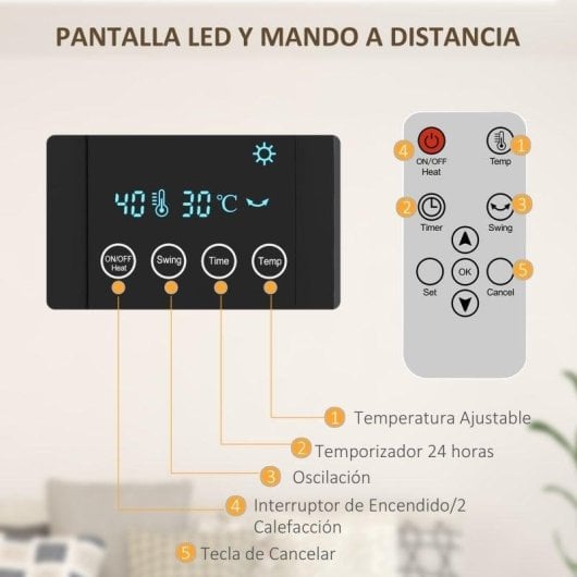 Aquecedor de Parede Cerâmico Homcom 820-294V90GY 2000W Oscilação Remoto