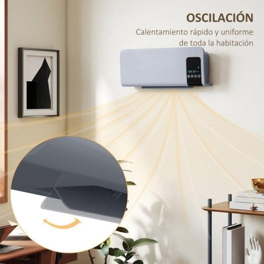 Aquecedor de Parede Cerâmico Homcom 820-294V90GY 2000W Oscilação Remoto