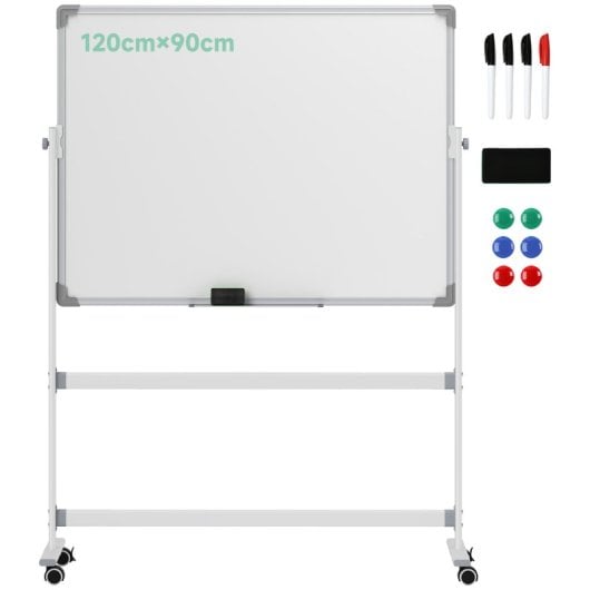 Homcom Pizarra Blanca Móvil De Doble Cara Magnética 120x90 Cm Con Soporte