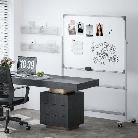 Homcom Pizarra Blanca Móvil De Doble Cara Magnética 120x90 Cm Con Soporte