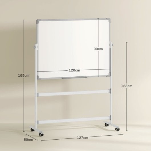 Homcom Pizarra Blanca Móvil De Doble Cara Magnética 120x90 Cm Con Soporte
