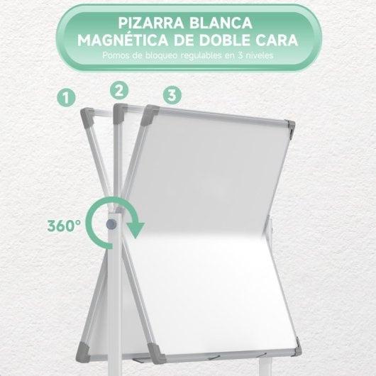 Homcom Pizarra Blanca Móvil De Doble Cara Magnética 120x90 Cm Con Soporte