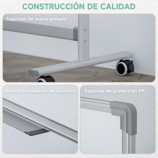 Homcom Pizarra Blanca Móvil De Doble Cara Magnética 120x90 Cm Con Soporte