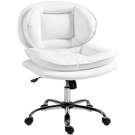Homcom Silla De Oficina Con Piernas Cruzadas Asiento Ancho Blanco
