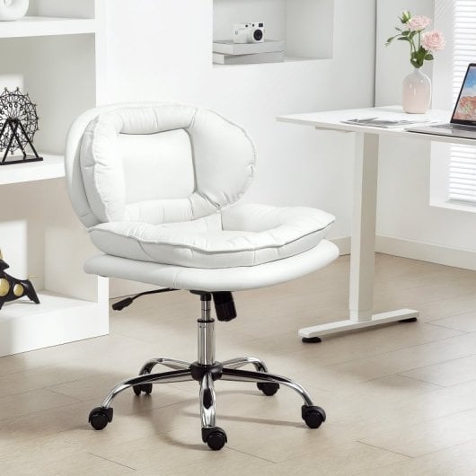 Homcom Silla De Oficina Con Piernas Cruzadas Asiento Ancho Blanco