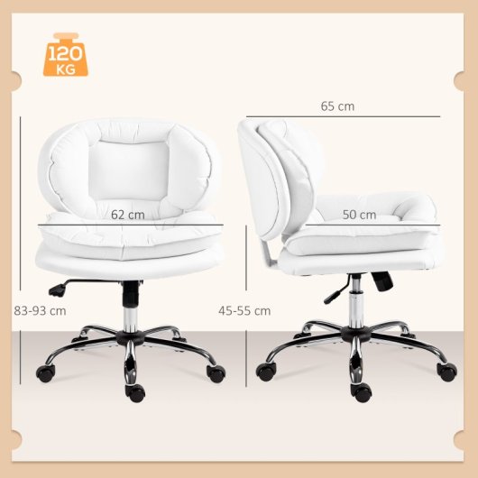 Homcom Silla De Oficina Con Piernas Cruzadas Asiento Ancho Blanco