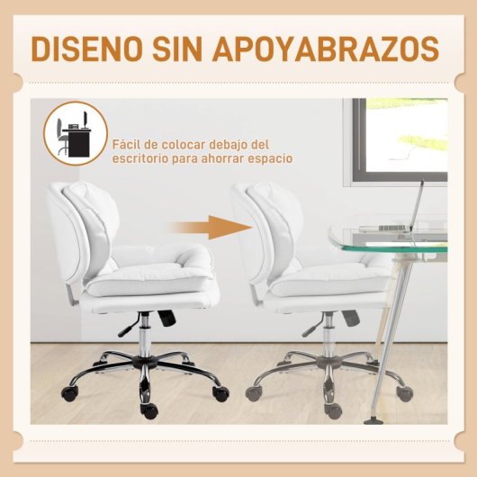 Homcom Silla De Oficina Con Piernas Cruzadas Asiento Ancho Blanco