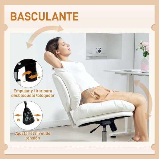 Homcom Silla De Oficina Con Piernas Cruzadas Asiento Ancho Blanco
