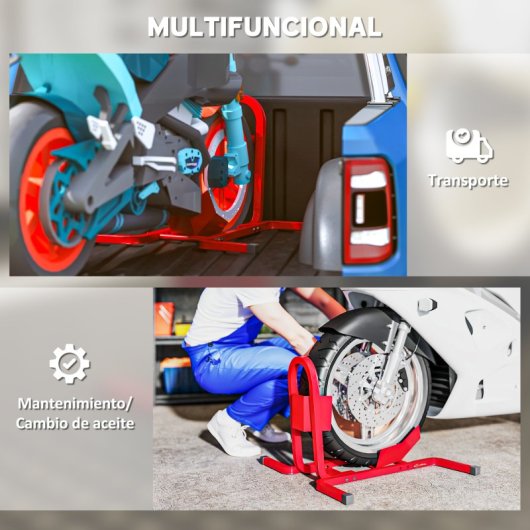 Homcom Caballete De Moto Ajustable En 3 Niveles 60x55x43 Cm Rojo