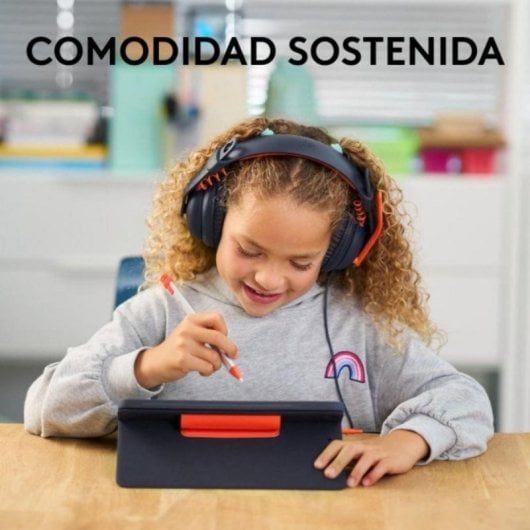 Logitech Zone Learn Headset com Fio, Microfone Omnidirecional e Isolamento Acústico Azul/Laranja