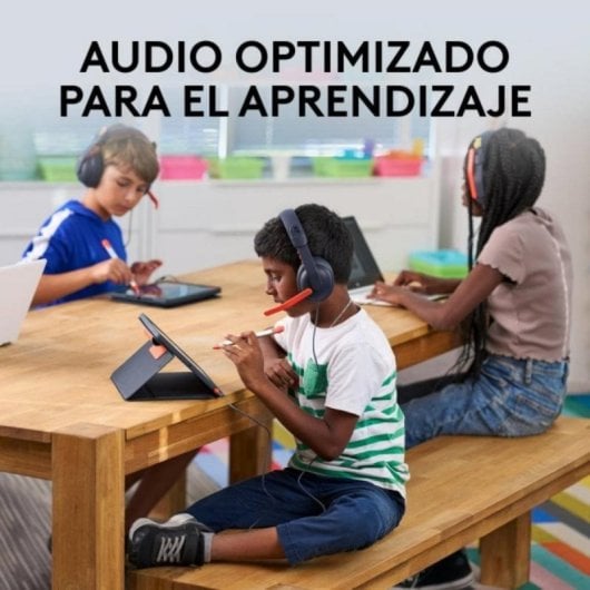 Logitech Zone Learn Headset com Fio, Microfone Omnidirecional e Isolamento Acústico Azul/Laranja