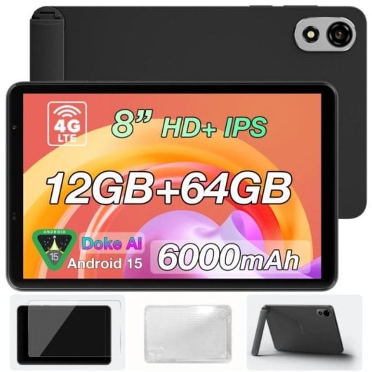 Tablet Blackview Zeno 1 8" HD 90Hz 4GB 64GB WiFi/4G 6000mAh Android 15 Negra + Funda + Protector