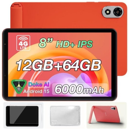 Tablet Blackview Zeno 1 8" HD 90Hz 6GB 256GB WiFi/4G 6000mAh Android 15 Naranja + Funda + Protector