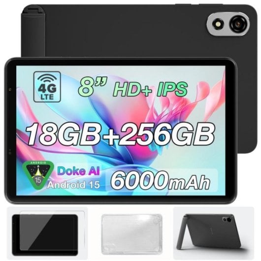Tablet Blackview Zeno 1 8" HD 90Hz 6GB 256GB WiFi/4G 6000mAh Android 15 Negra + Funda + Protector