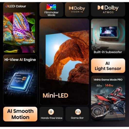 TV Hisense Mini LED 55U7Q 55" 4K Ultra HD Smart TV HDR Dolby Vision Wi-Fi
