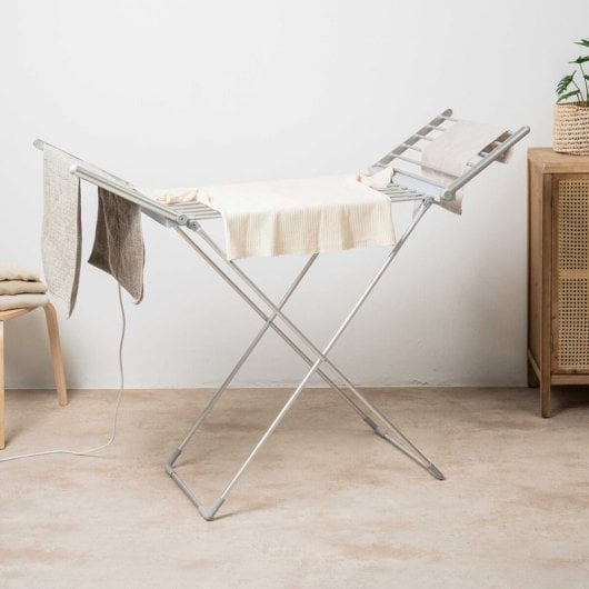 Étendoir à linge électrique pliable Innovagoods Warmmat avec ailettes, écran tactile, minuterie et contrôle de la température, gris, 148 x 112 x 54 cm