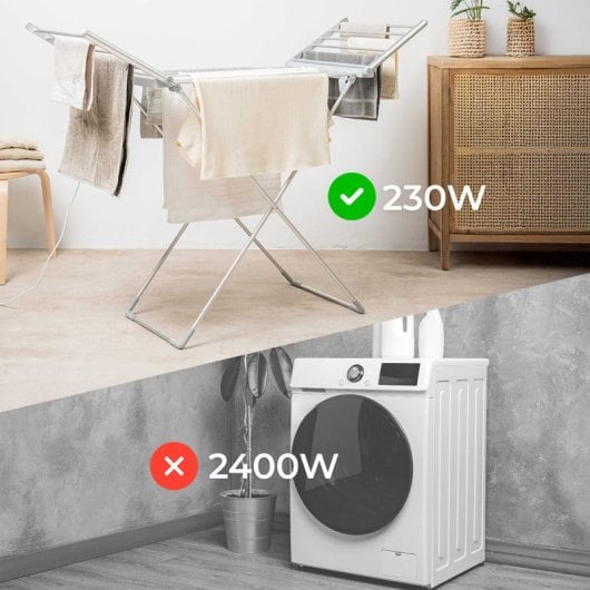 Étendoir à linge électrique pliable Innovagoods Warmmat avec ailettes, écran tactile, minuterie et contrôle de la température, gris, 148 x 112 x 54 cm