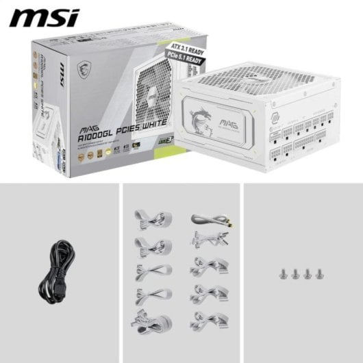 Fuente de Alimentación MSI 1000W 80 Plus Gold MAG A1000GL Modular Blanca ATX 3.1