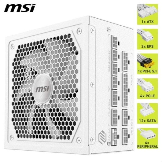Fuente de Alimentación MSI 1000W 80 Plus Gold MAG A1000GL Modular Blanca ATX 3.1