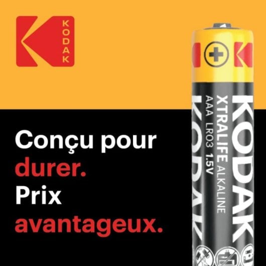 Kodak Xtralife AAA LR03 1,5V Pack 100 Piles Alcalines Longue Durée Sans Fuite