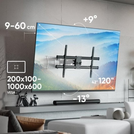 Soporte TV Pared Inclinable y Giratorio ONKRON M10-BW para 42-120 pulgadas/VESA 200x100-1000x600 mm/Hasta 100 kg/Negro y