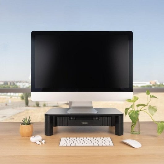 Soporte Elevador TooQ TQMMPD02 para Monitor/Portátil con Cajón, Negro, 20 kg, Altura Ajustable