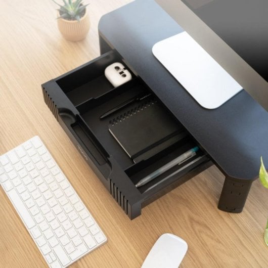 Soporte Elevador TooQ TQMMPD02 para Monitor/Portátil con Cajón, Negro, 20 kg, Altura Ajustable