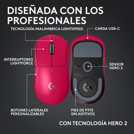 Souris Logitech G PRO X SUPERLIGHT 2c Sans Fil 44000 DPI Rose 5 Boutons USB-C Ambidextre