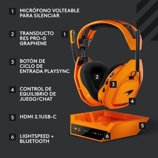 Kopfhörer Logitech G Astro A50 X LIGHTSPEED kabellos RF Gaming PLAYSYNC PRO-G GRAPHENE Schwarz Orange