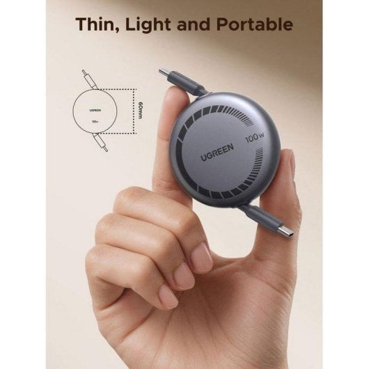 Cavo USB-C Ugreen Retrattile 1m 100W PD Grigio Chip E-Marker