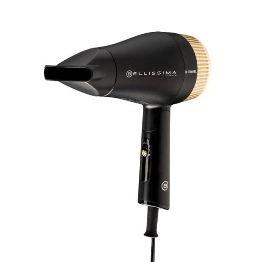 Sèche-cheveux Pliable Ionique de Voyage Bellissima B-Travel 1400W 2 Températures 2 Vitesses Accessoires Noir Or