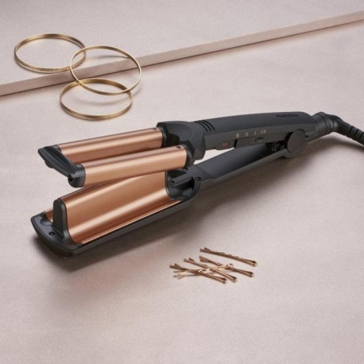 Arricciacapelli BaByliss Deep Waves W2447E, Ceramica di Tormalina, 160-200°C, 3 Temperature, Cavo 2,5 m, Nero Arancione