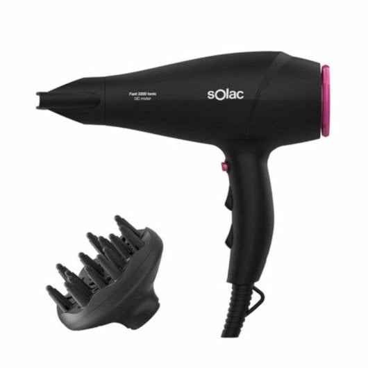 Sèche-cheveux Ionique Professionnel Solac Fast 2200 Ionic SH7083 2200W 3 Températures 2 Vitesses Accessoires Noir