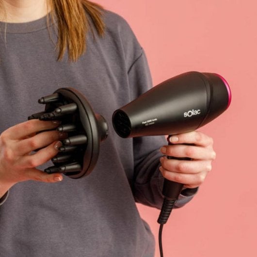 Sèche-cheveux Ionique Professionnel Solac Fast 2200 Ionic SH7083 2200W 3 Températures 2 Vitesses Accessoires Noir